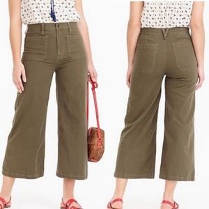 J Crew Point Sur Wide Leg Crop Pants Olive Green Size 30T TALL High Rise Cropped